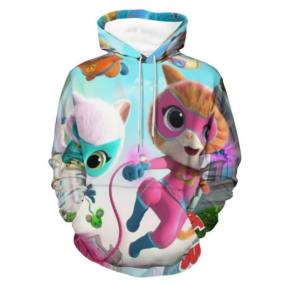 Super Kitties Casual Pullover Hoodie Unisex Hooded Sweatshirt Novelty 3D Graphic Long Sleeve Sweater with Pocket 2XL