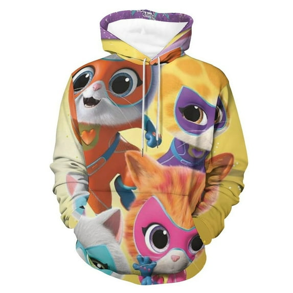 Super Kitties Casual Pullover Hoodie Unisex Hooded Sweatshirt Novelty 3D Graphic Long Sleeve Sweater with Pocket L