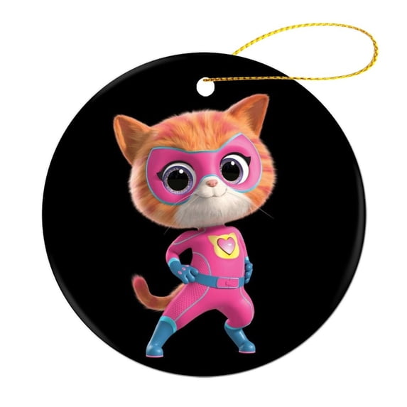 Super Kitties Circular Ceramic Pendants Christmas Tree Decorations Hanging Ornaments Xmas Round Ornaments 1 Pcs