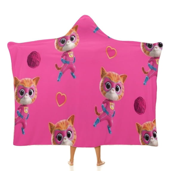 Super Kitties Cloak Hooded Blanket Soft Wearable Blanket Hoodie Throw Cape for Couch Kids Adults 60"x80"
