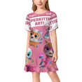 thumbnail image 1 of Super Kitties Girls Short Sleeve Dress A Line Twirly Skater Dress Casual Summer Clothes, 1 of 7