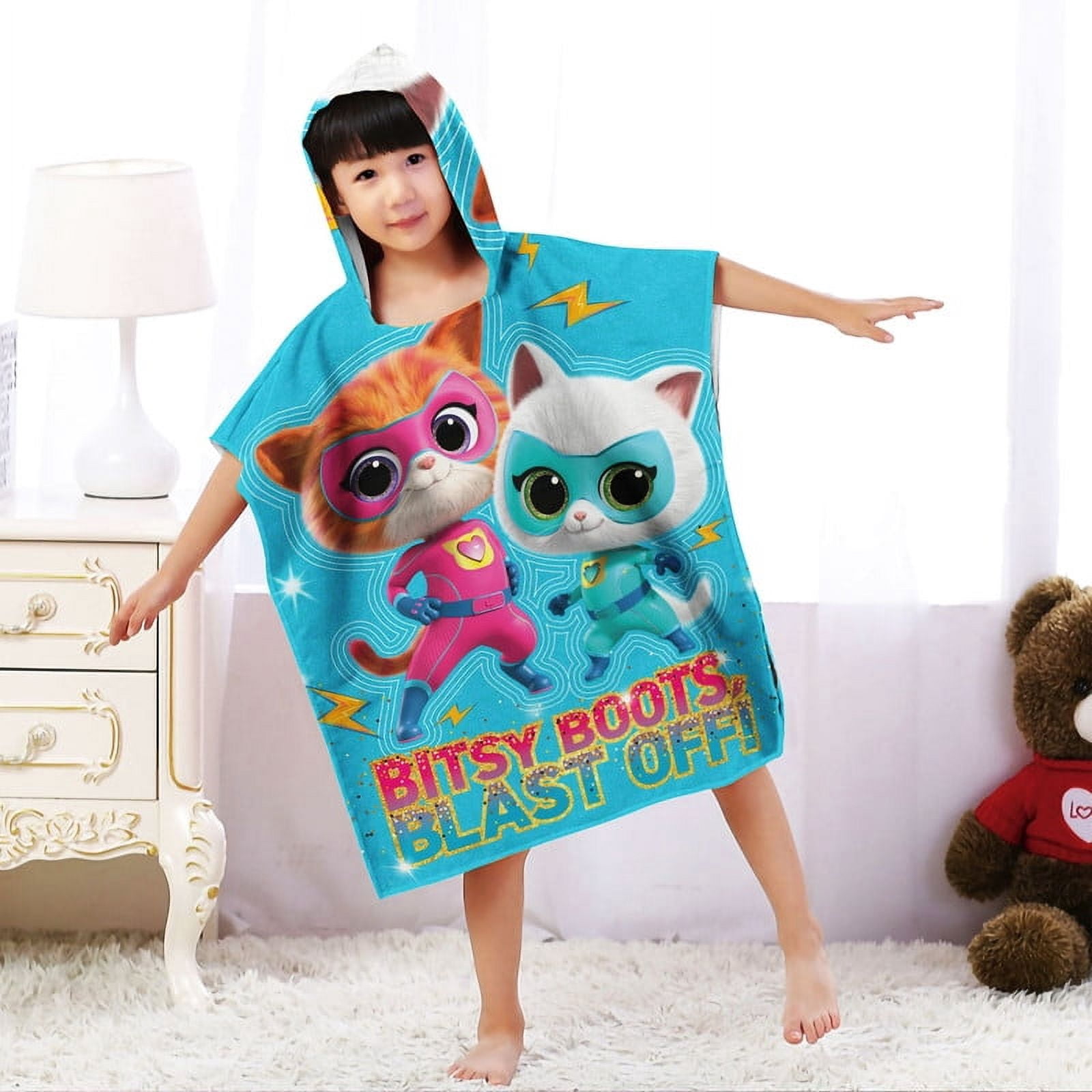 Super Kitties Hooded Poncho Towels, Soft & Absorbent Microfiber Beach Towel, Swimming Pool Changing Robe Bathrobe Bath Towel