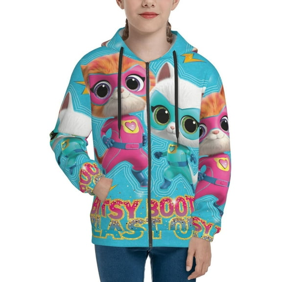 Super Kitties Hoodie 3D Print Pullover Hooded Long Sleeve Sweatshirts Tops Blouse with Pocket for Boys Girls Small