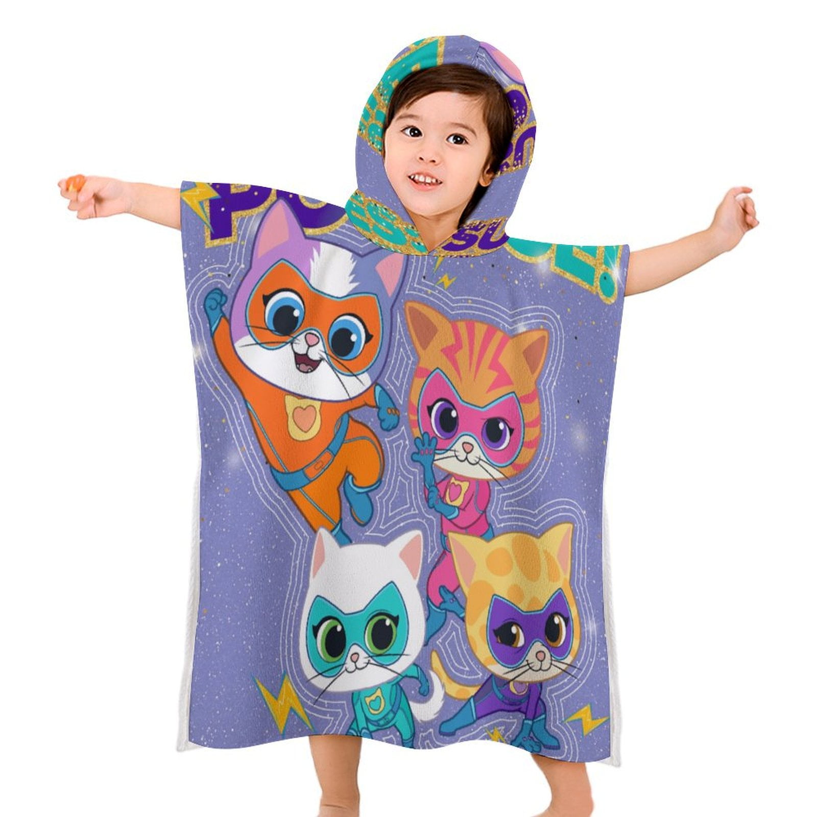 Super Kitties Kids Beach Towels with Hood Soft Quick Dry Absorbent Hooded Towels Bath Robe for Swim Pool Bath Poncho Towels