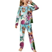 KNAKHOF Super Kitties Kids Long Sleeve Top And Pants 2 Piece Pajama Set for Boys Girls 110CM