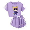 thumbnail image 1 of Super Kitties Kids Outfit – Girls Crop Tee and Drawstring Shorts – Lightweight Summer Clothes, 1 of 4