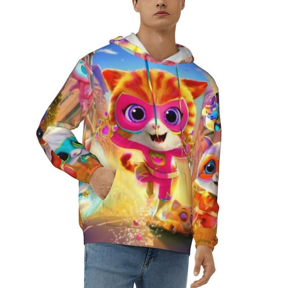 Super Kitties Men's Hoodie With Color Drawstrings Sweatshirt Hooded Pullover Print Winter Coat Jacket Xx-Large