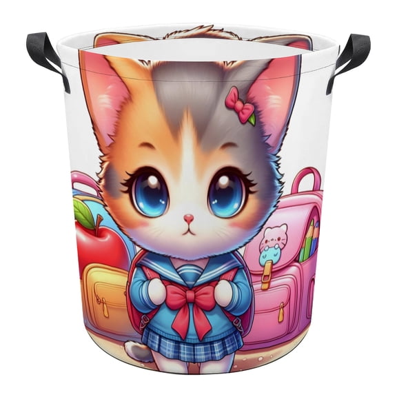 Super Kitties Pattern Dirty Clothes Basket 13in x 17in Waterproof And Wear-resistant Easy To Carry And Portable