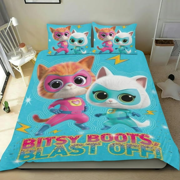 Super Kitties Themed Bed Sheet Set Three Piece Set 53x79 In ches Comfortable And Skin Friendly Unique Design Creating A Star Studded Night Home Decor Gifts For Family Friends fans