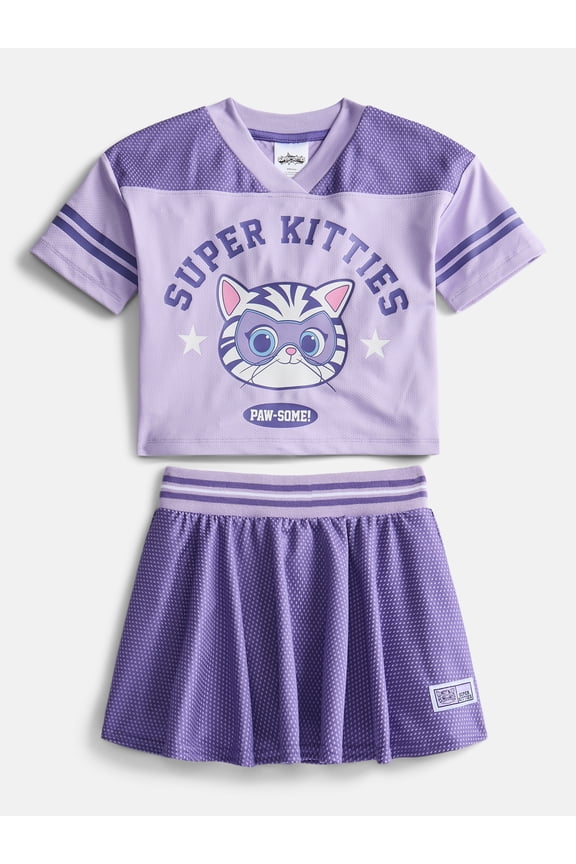 Super Kitties Toddler Girls Short Sleeve Graphic Jersey and Skirt Set, 2Piece, Sizes 12M-5T