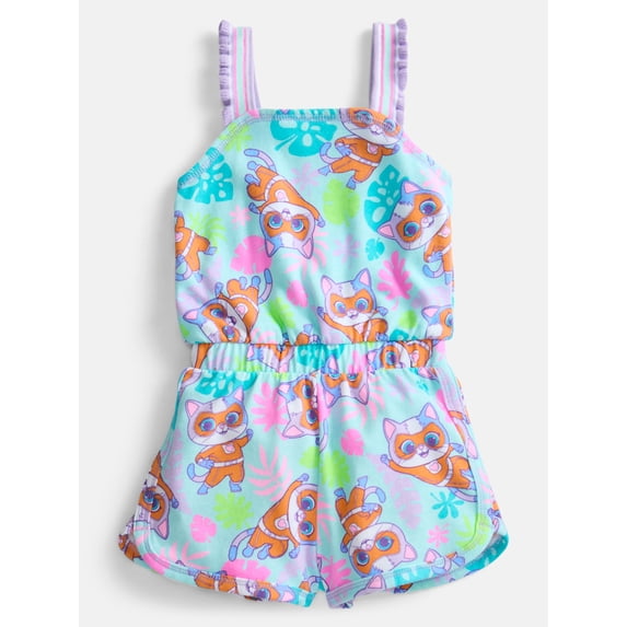 SuperKitties Toddler Girls Sleeveless Graphic Romper, Sizes 12M-5T