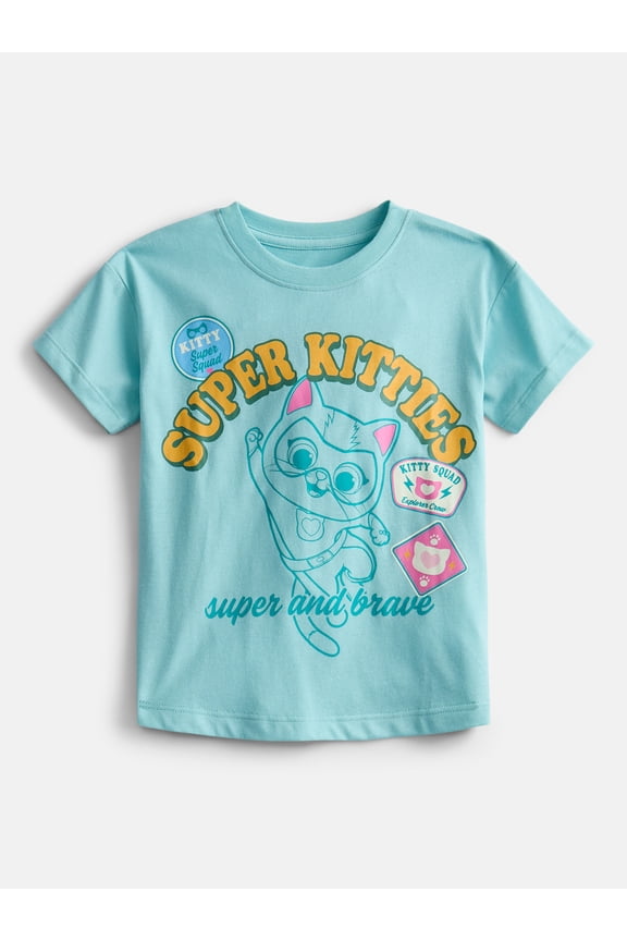 SuperKitties Toddler Girls' Graphic Tee with Short Sleeves, Sizes 12M-5T