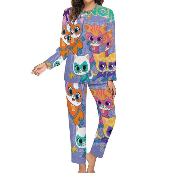 Super Kitties Women's Pajama Sets Long Sleeve Pajamas Top And Pants Sleepwear Nightwear Soft Pjs Lounge Sets