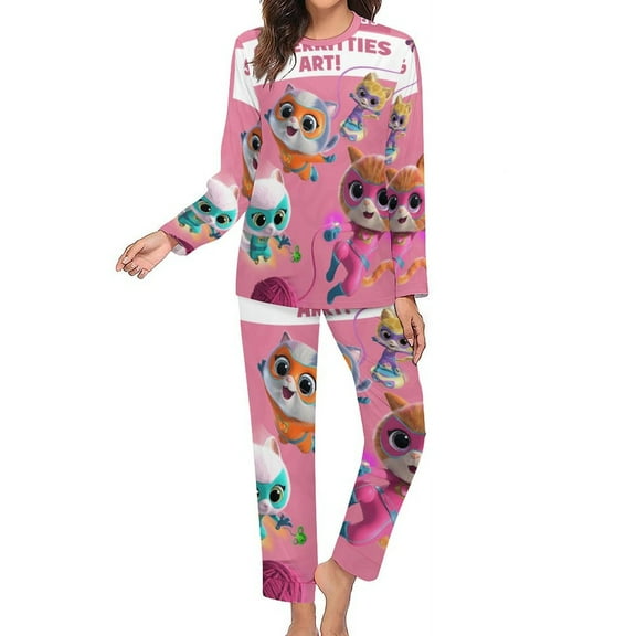Super Kitties Women's Pajama Sets Long Sleeve Pajamas Top And Pants Sleepwear Nightwear Soft Pjs Lounge Sets