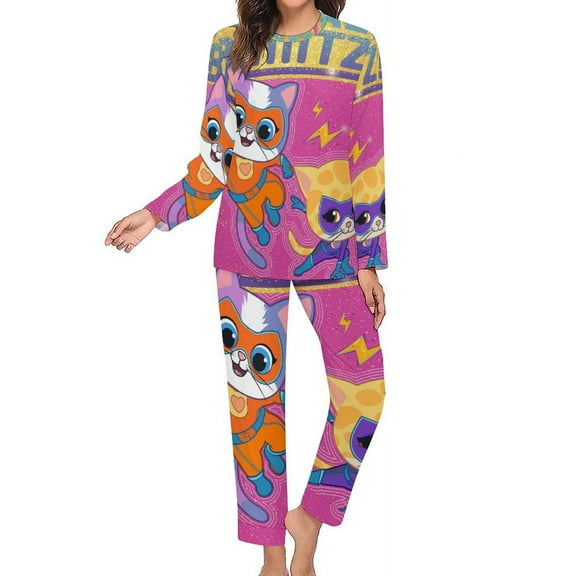 Super Kitties Women's Pajama Sets Long Sleeve Pajamas Top And Pants Sleepwear Nightwear Soft Pjs Lounge Sets