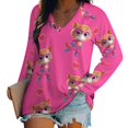 thumbnail image 1 of Super Kitties Womens T Shirts V Neck Long Sleeve Tops Causal Loose Summer T-Shirts L, 1 of 7