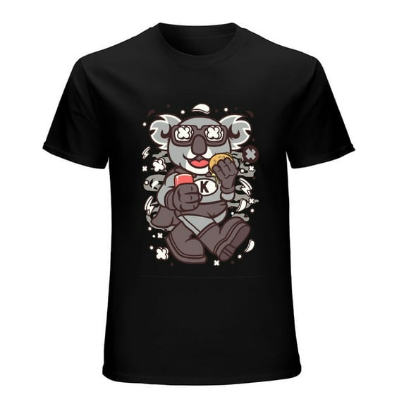 Super Koala Vintage T-shirt Mens Cotton Classic Crewneck Short Sleeve Tees Unisex Black XL