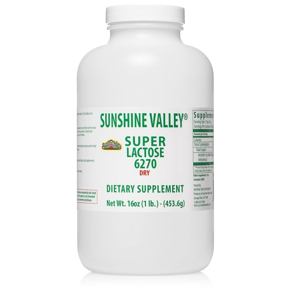 Sunshine Valley Super Lactose Dry Powder (Free Flow Pour) Anhydrous, Natural Milk Sugar Sweetener for Baking, Cooking & Food Mixtures, Fine Powder Food Ingredient 16 oz