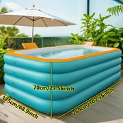 Super Large 3.1m 4-Layer Heightened & Thick Inflatable Swimming Pool - Foldable PVC Sunscreen Material, 4-Person Capacity, Blue & White Rectangular Design with Smooth Surface for Patio