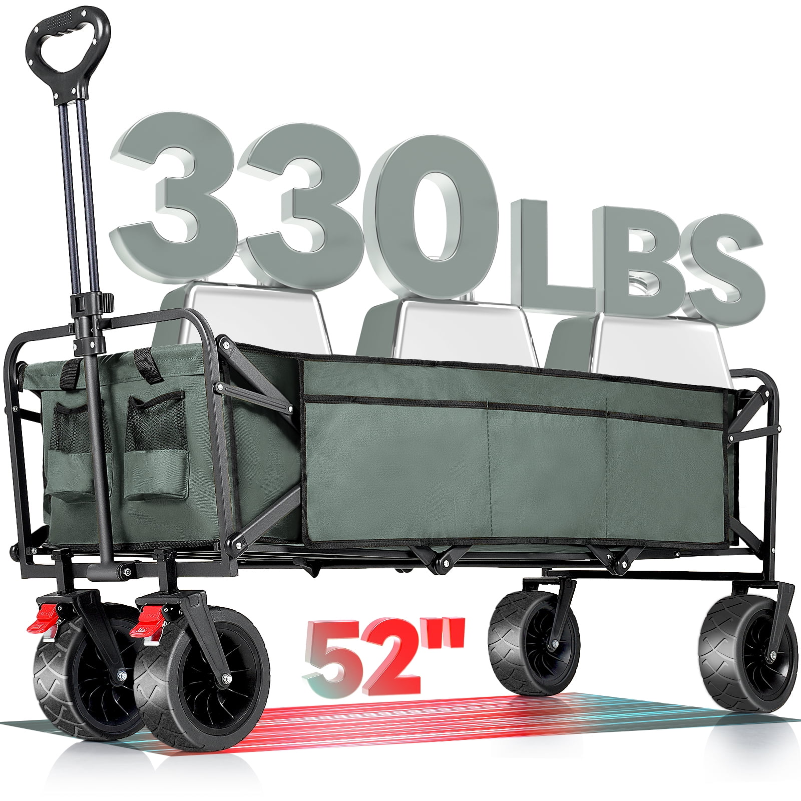 VECUKTY Large Collapsible Utility Wagon, Garden Cart with Wheels, Ideal