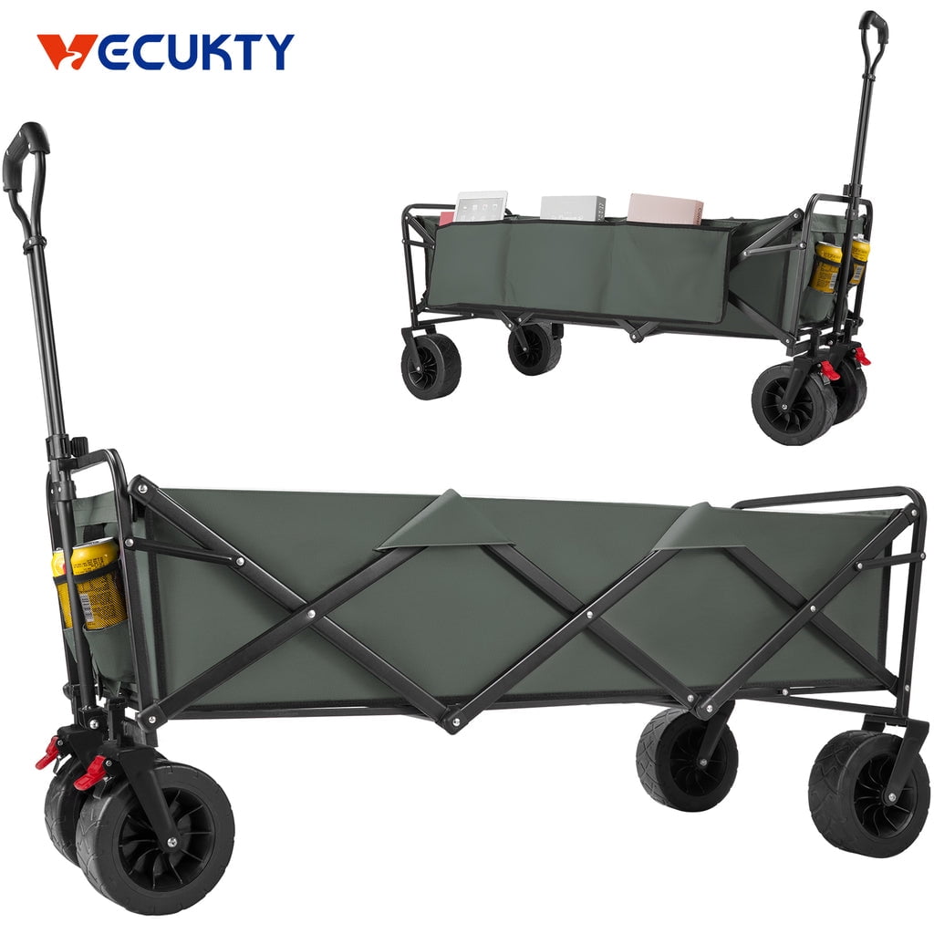 VECUKTY Heavy Duty Foldable Garden Cart, Large MultiPurpose Beach Trolley with Big Carrying