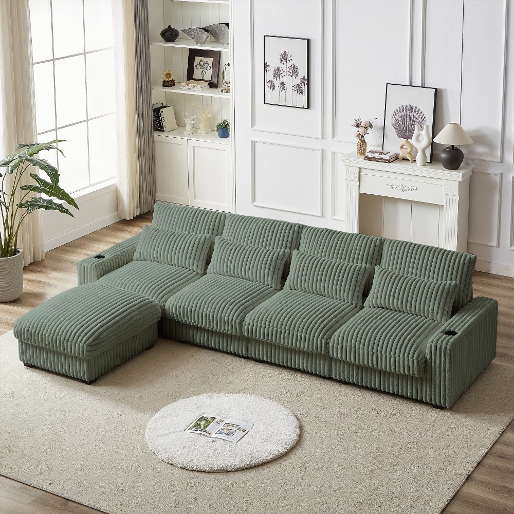 Modern Corduroy L-Shaped Sofa 126-inch with Multiple Features - Walmart.com