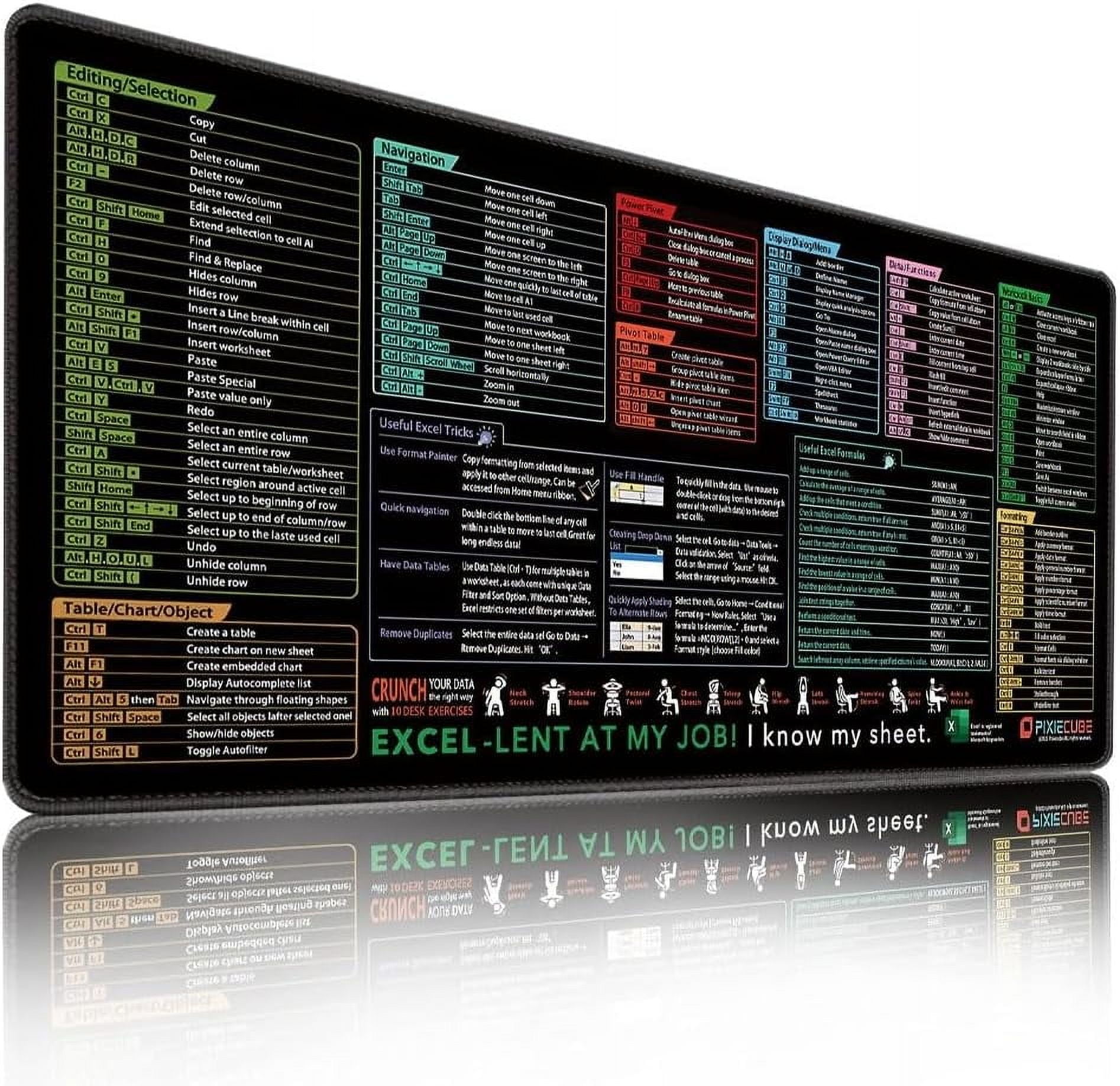 Super Large Excel Cheat Sheet Desk Pad, Word and Excel Pad Shortcut ...