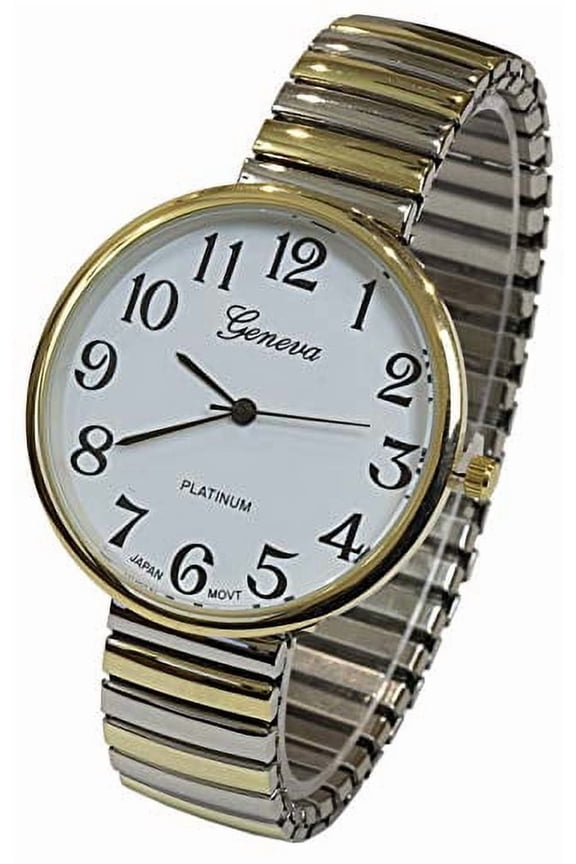 Super Large Face Easy to Read Two-Tone Stretch Band Watch