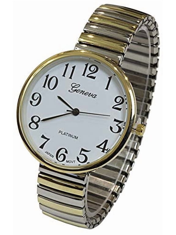 Super Large Face Easy to Read Two-Tone Stretch Band Watch