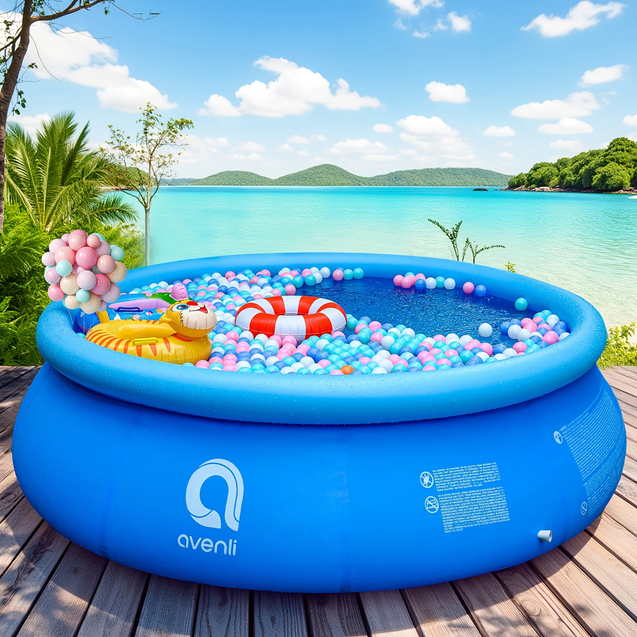 Super Large Household Adult Round Swimming Pool, Non-Inflatable Folding Storage, Sprayable Blue Heightened Thickened Summer Water Park, Holds 8-10 People, Water Molding, for Patio, Beach Party