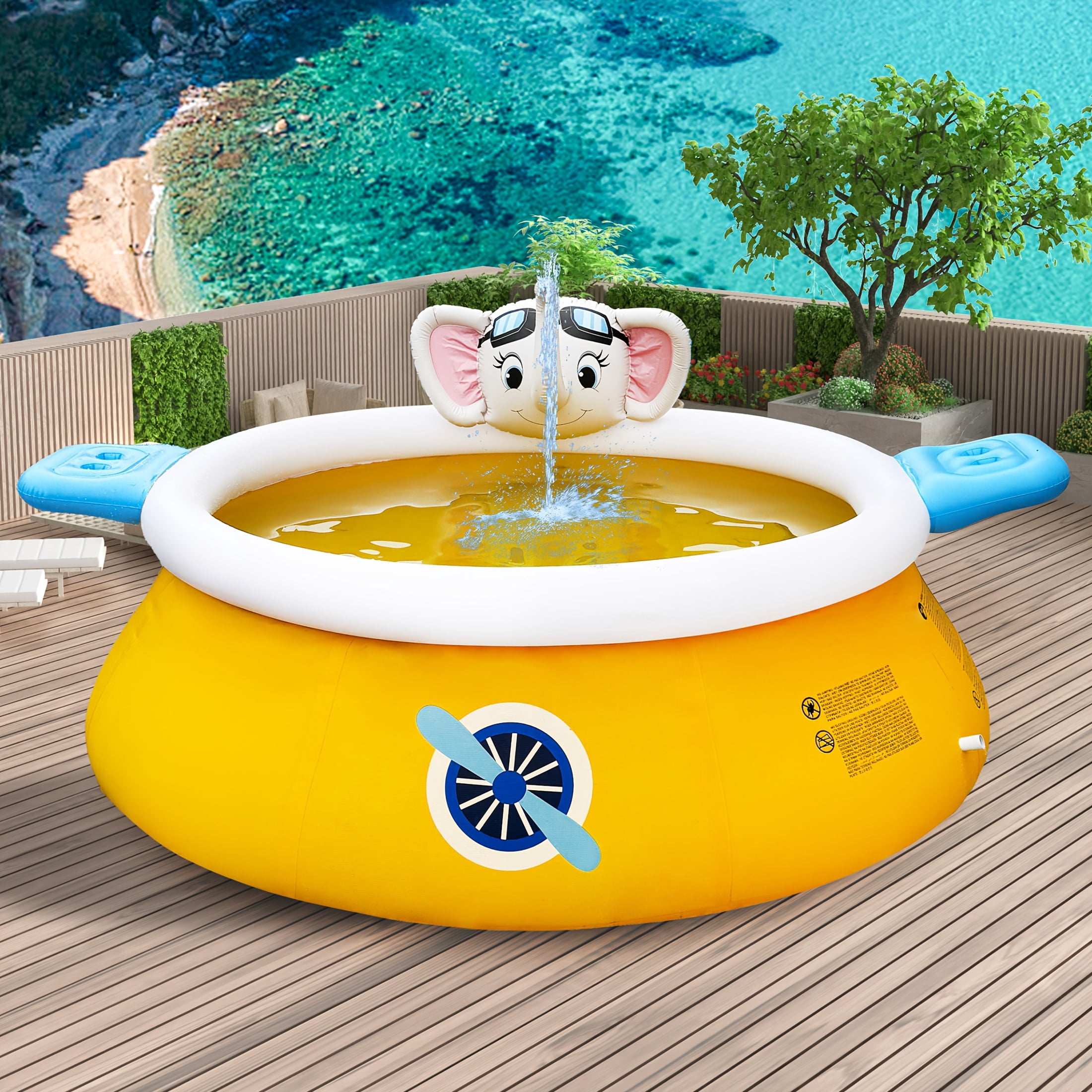 Super Large Household Adult Round Swimming Pool, Non-Inflatable Folding Storage, Sprayable Blue Heightened Thickened Summer Water Park, Holds 8-10 People, Water Molding, for Patio, Beach Party