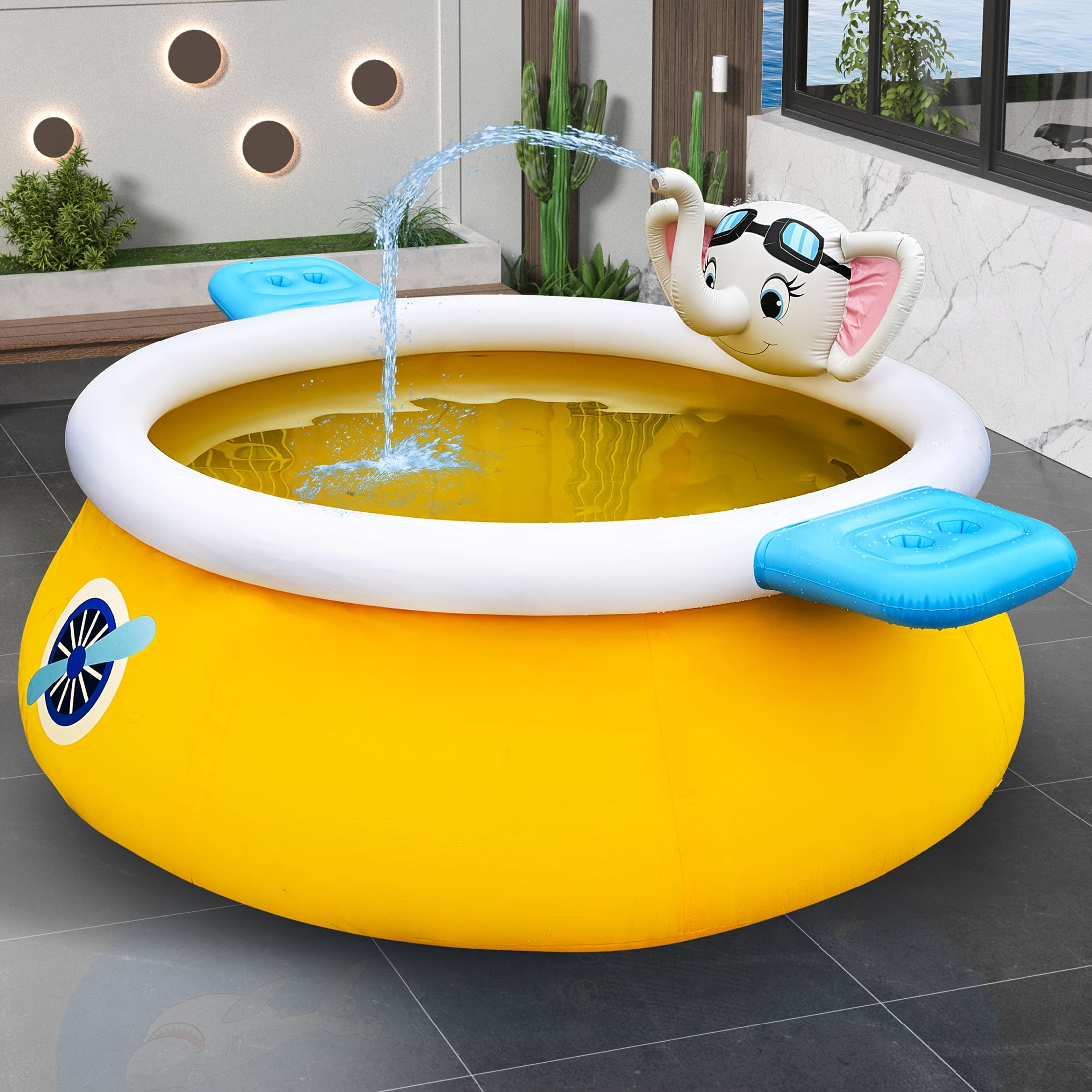 Super Large Household Adult Round Swimming Pool, Non-Inflatable Folding Storage, Sprayable Blue Heightened Thickened Summer Water Park, Holds 8-10 People, Water Molding, for Patio, Beach Party