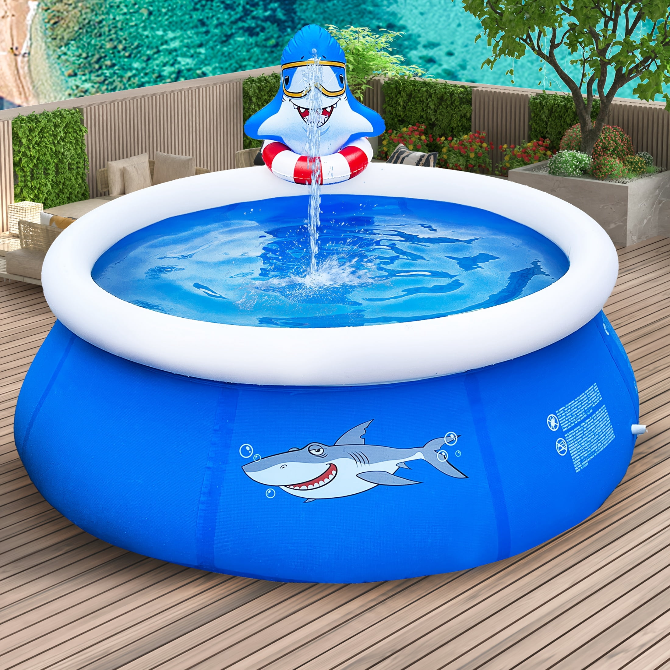 Super Large Household Adult Round Swimming Pool, Non-Inflatable Folding Storage, Sprayable Blue Heightened Thickened Summer Water Park, Holds 8-10 People, Water Molding, for Patio, Beach Party
