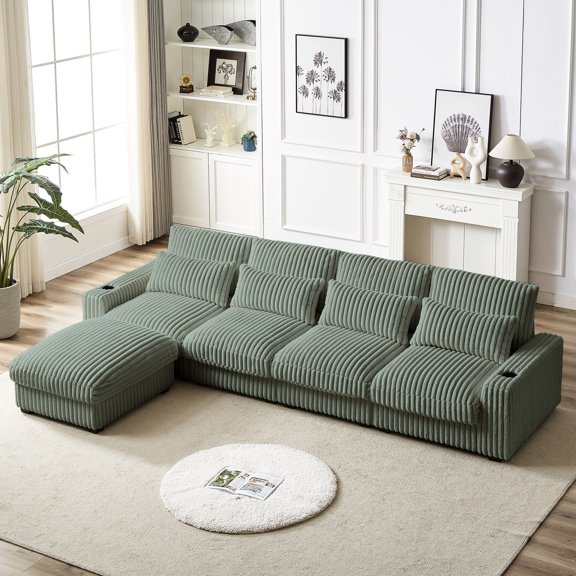 Super Large L-Shaped with Cup Holder | Suitable for Various Home Styles | Provides Extra Support and Elegance