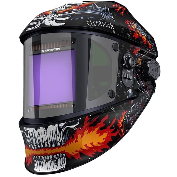 ARCCAPTAIN Welding Helmet Auto Darkening, Super Large View 3.94" x 7.06" True Color Welder Helmet with Side View