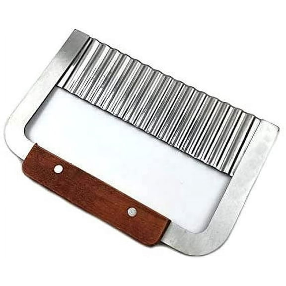 Super Leader Crinkle Cutting Tool French Fry Slicer Stainless Steel Blade Wooden Handle Vegetable Salad Chopping Knife for chopping veggies, cutting fruit, potato, soap, waffle fries, pickle (Arc)