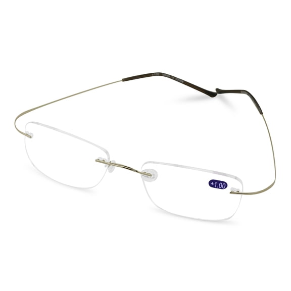 Super Lightweight Slim Rimless Wire Reader - Flexible Clear Rectangular Reading Glasses with Case