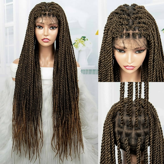 Super Long 40 Inches Twist Braided Wigs Synthetic Full Lace Frontal Wig Knotless Braiding Wigs Pre Plucked with Baby Hair for Black Women 1B/27 Color