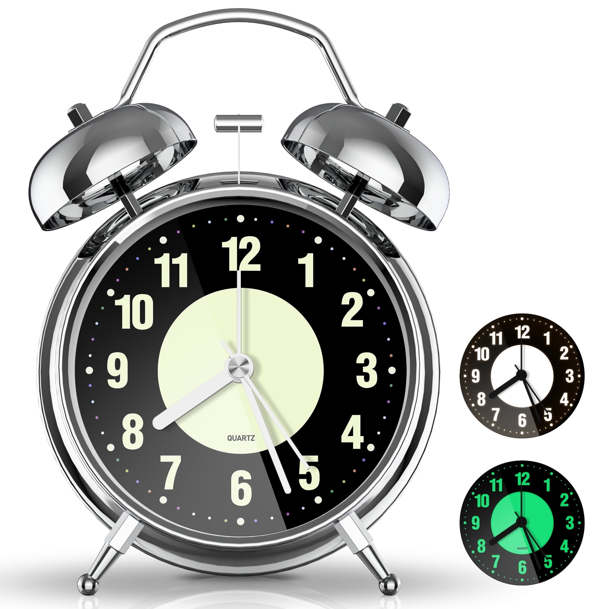 GPED Twin Bell Alarm Clock, 4in Super Loud, Silent, Luminous GPED Twin Bell Alarm Clock, 4in Super Loud, Silent, Luminous
