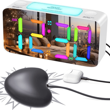 Super Loud Alarm Clock for Heavy Sleepers Adults,Digital Clock with 7 Color NightLight,Adjustable Volume, Charging Cable,Small Clocks for Bedrooms,Ok to Wake Up for People (White+RGB)
