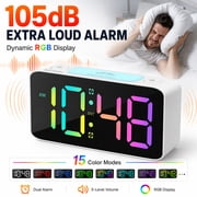 Super Loud Alarm Clock for Heavy Sleepers Adults,Digital Clock with 7 Color NightLight,Adjustable Volume,Dimmer,USB Charger,Small Clocks for Bedrooms,Ok to Wake Up for Kids,Teens White+RGB