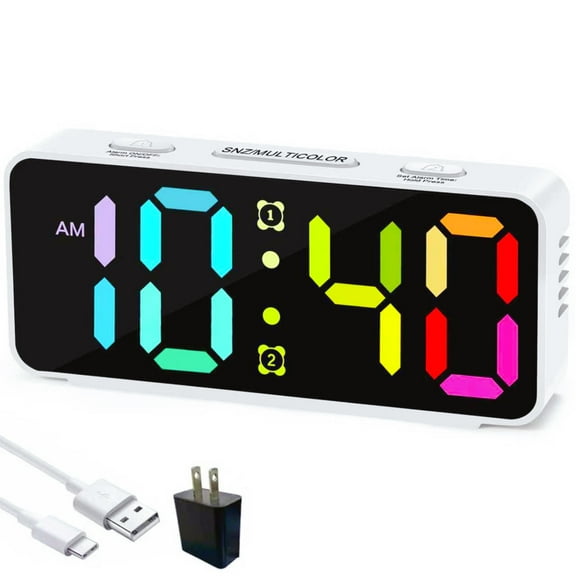 Super Loud Alarm Clock for Heavy Sleepers, Digital LED Clock with RGB Colorful Changing, Small Digital Clock for Kids Bedroom Bedside Nightstand, Desk Clock with Large Number