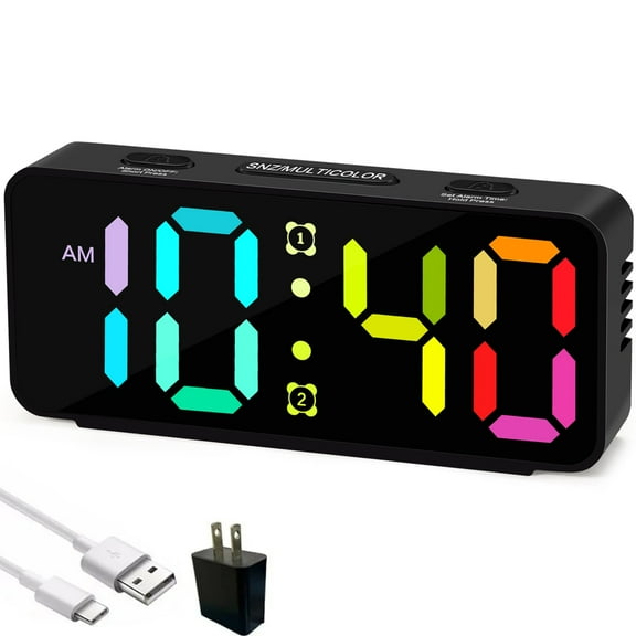 Super Loud Alarm Clock for Heavy Sleepers, Digital LED Clock with RGB Colorful Changing, Small Digital Clock for Kids Bedroom Bedside Nightstand, Desk Clock with Large Number