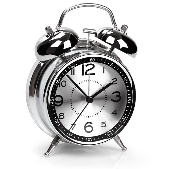 Super Loud Alarm Clock for Heavy Sleepers Adults,Twin Bell Retro 4 Inch Silent Non-Ticking Quartz with Backlight, Metal dial(Gray)