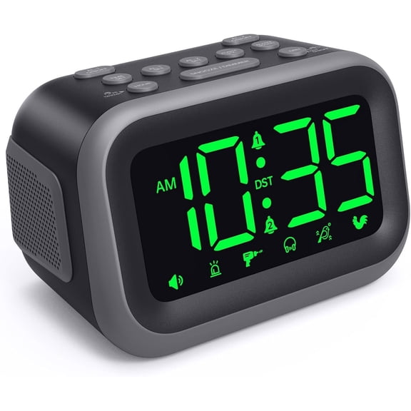 Super Loud  Clock for Heavy Sleepers: 115dB Dual Alarms and 6  Sounds for Bedroom - Large Numbers 5 Dimmers for  Ages Green Digits