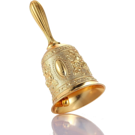 Super Loud Large Brass Hand Call Bell for Dinner Wedding Classroom Tibetan Meditation, Gift for Bedridden, Mom, Seniors, Teacher(Gold)