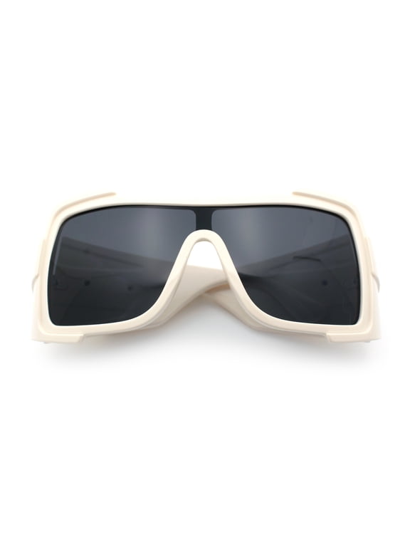 Super Loud Showy XL Oversized Thick Temple Wrap Shield Plastic Sunglasses [Ivory - Black]