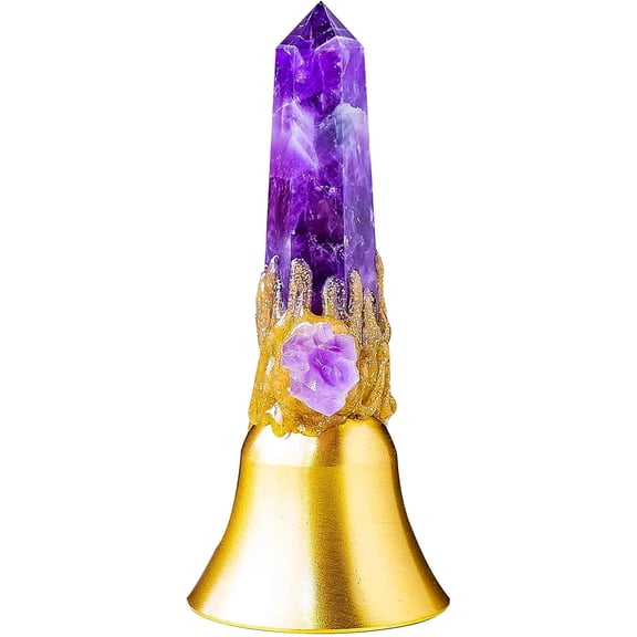 Super Loud Solid Brass Handbells Altar Bells Natural Amethyst Tower Bell Chimes Witch's Hand Percussion Instruments Call for Meditation Prayer Reception Pet Feeding and Home Decoration