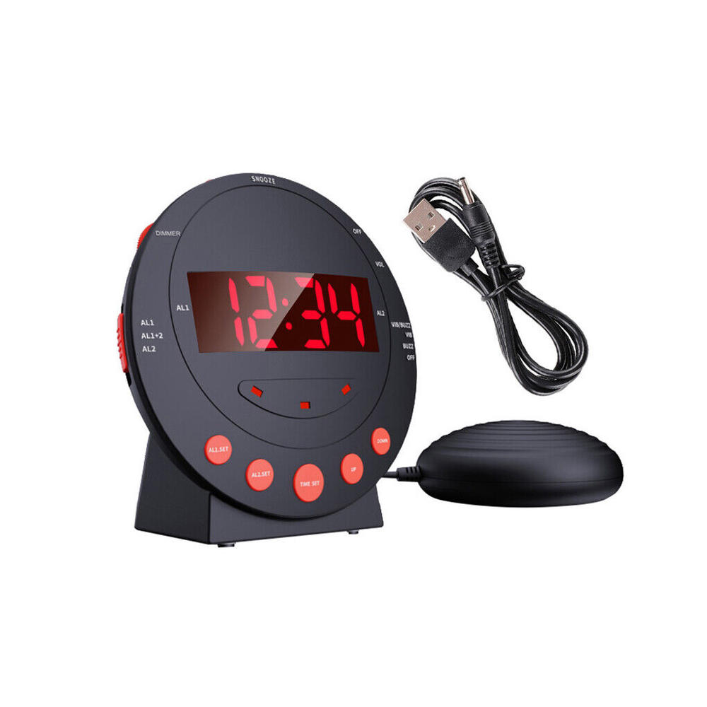 Super Loud Vibrating Alarm Clock with Bed Shaker LED Display USB Charging Port