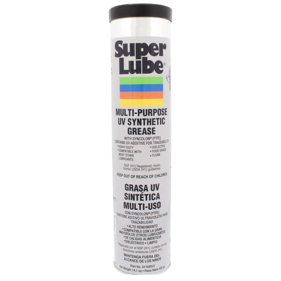 Super Lube 41150/UV Synthetic UV Grease (NLGI 2), 14.1 oz Cartridge, Translucent White